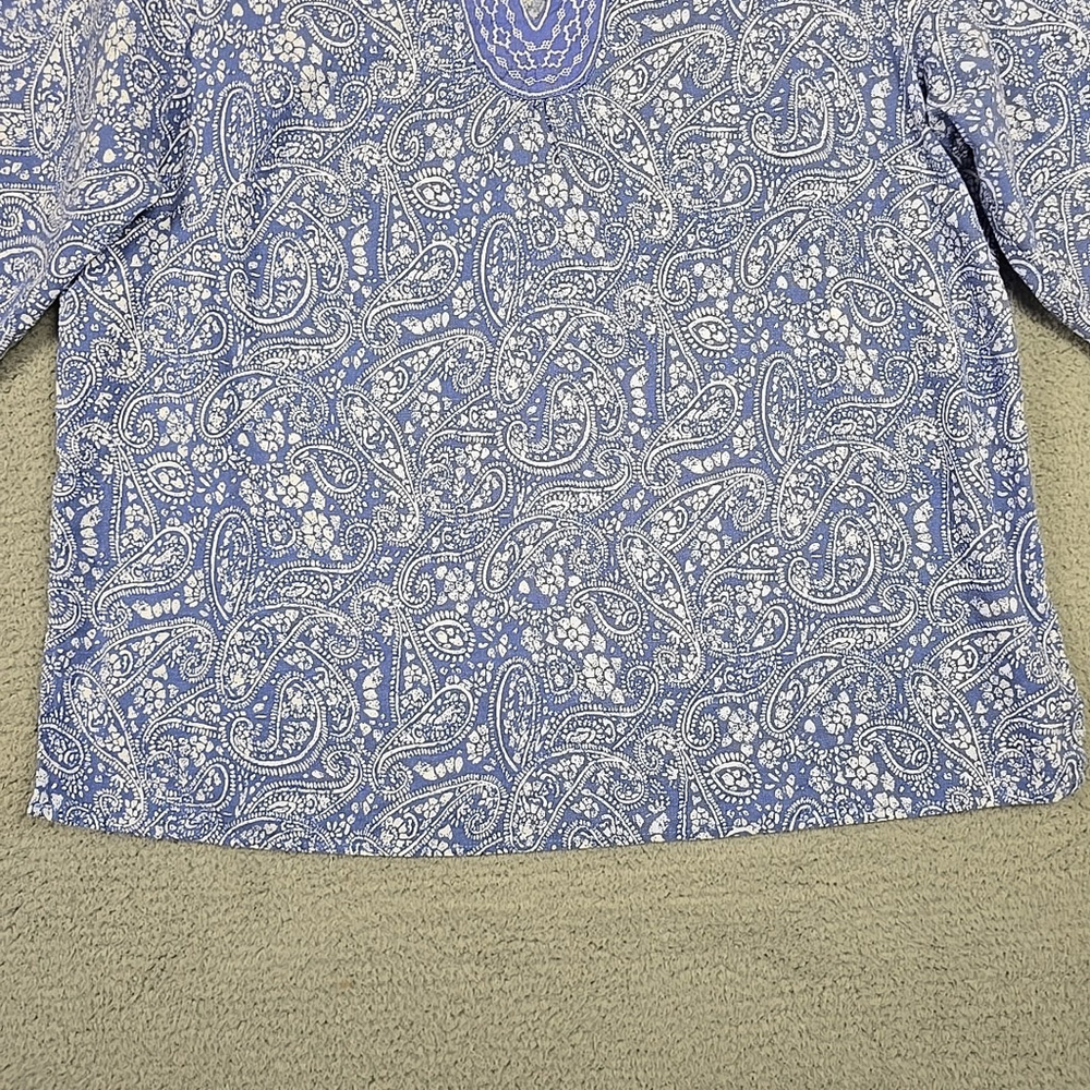 Carole Little Blue & White 3/4 Sleeve Linen Blend Embroidered Eyelet Shirt 1X - Picture 7 of 14